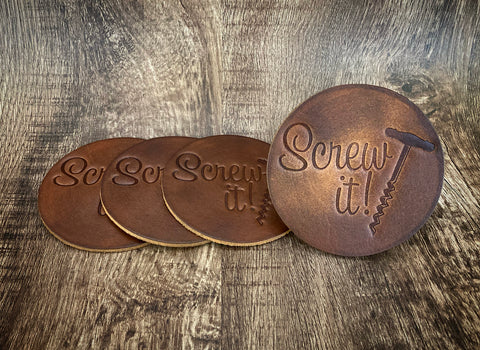 “SCREW IT" Leather Coaster Set (Set of 4)