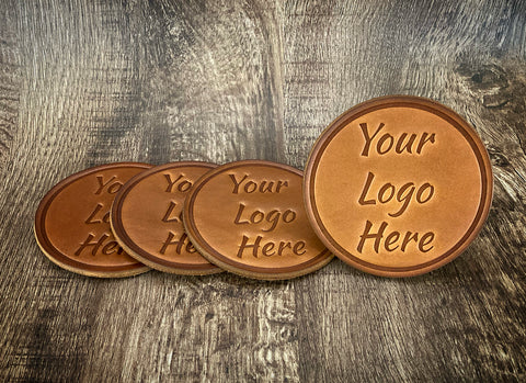 "CUSTOM BUSINESS LOGO" - Leather Coaster Set (Set of 4)