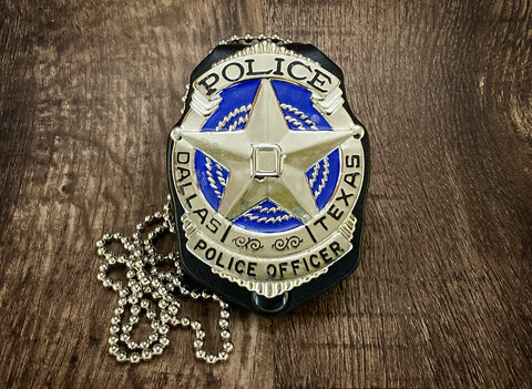 Dallas PD Handcrafted leather badge holder with metal belt clip