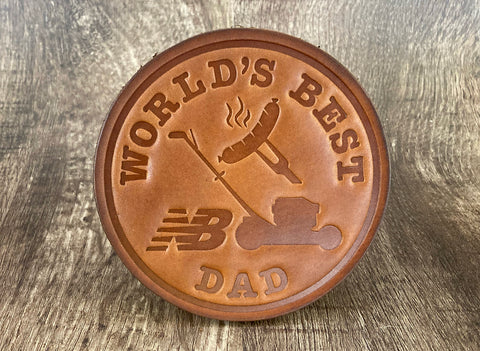 "WORLD'S BEST DAD" (LAWN KING EDITION)  - Leather Coaster Set (Set of 4)